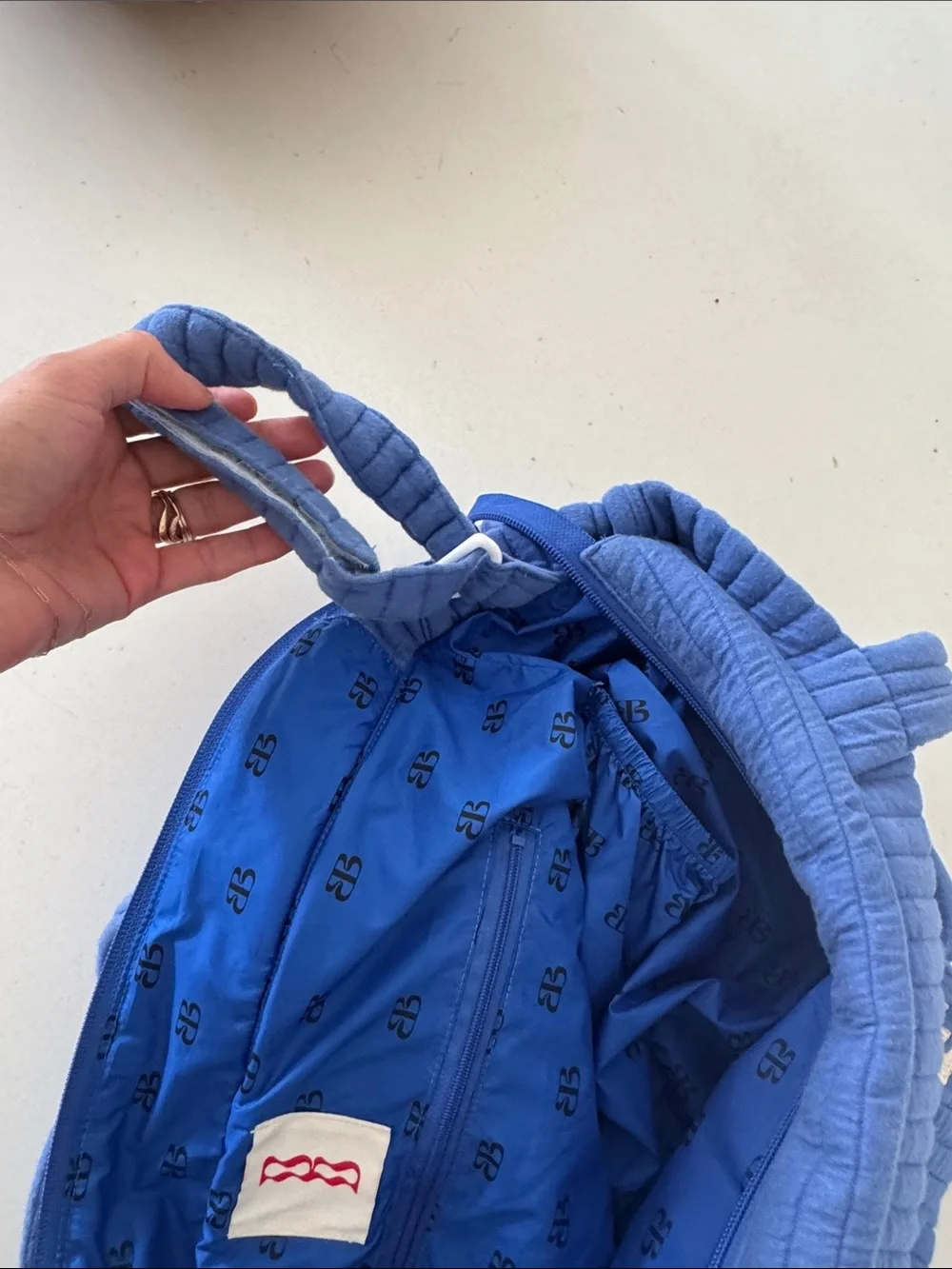 Blue Quilted Tote with White Seagull Appliqués